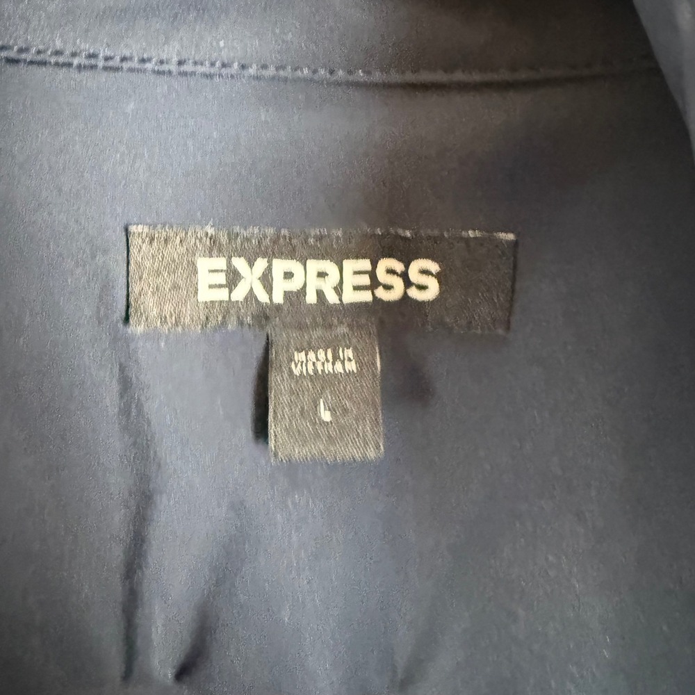 Express Mens Navy Blue Full Zip Windbreaker Jacket L Chest Pockets - Picture 2 of 8